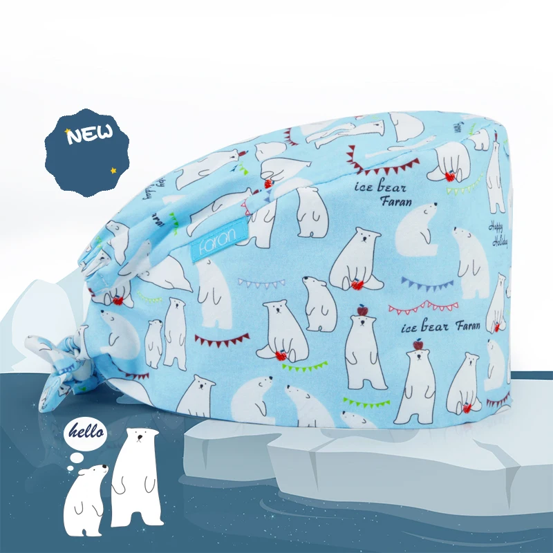 

Polar Bear Unisex Surgical Cap Nurse Scrub Cap Medical Accessories 100% Cotton with Sweatband Chef Hat Chemo Ground Caps