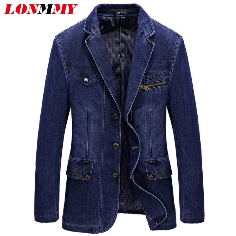 LONMMY джинсовый пиджак для мужчин Хлопковые джинсы Пиджаки и Куртки костюмы куртка