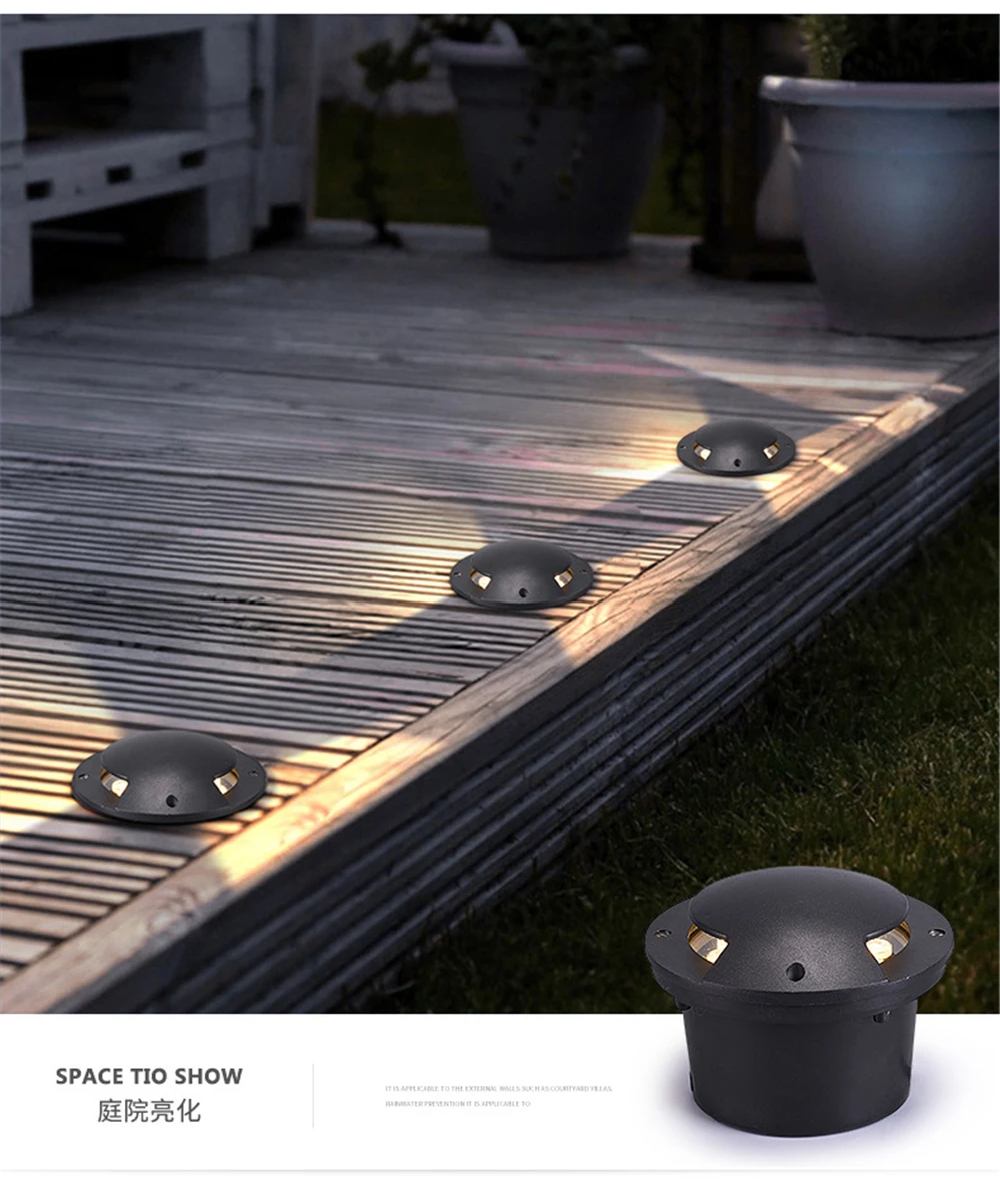 Conduziu a Luz à Terra Subterrânea 2 3 4 Iluminação Lateral 100*90mm Preto Ip67 Jardim Ac12v 5w 1 - 3 Lâmpadas subterrâneas