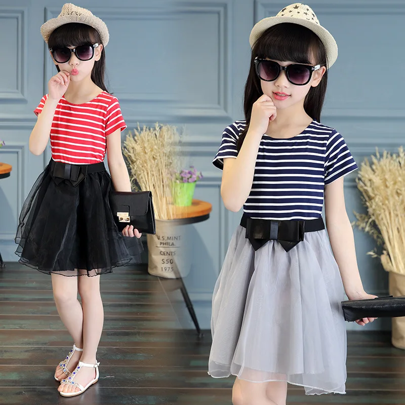 2017 New Fashion Girls Dresses Summer Children Striped Dress Clothing