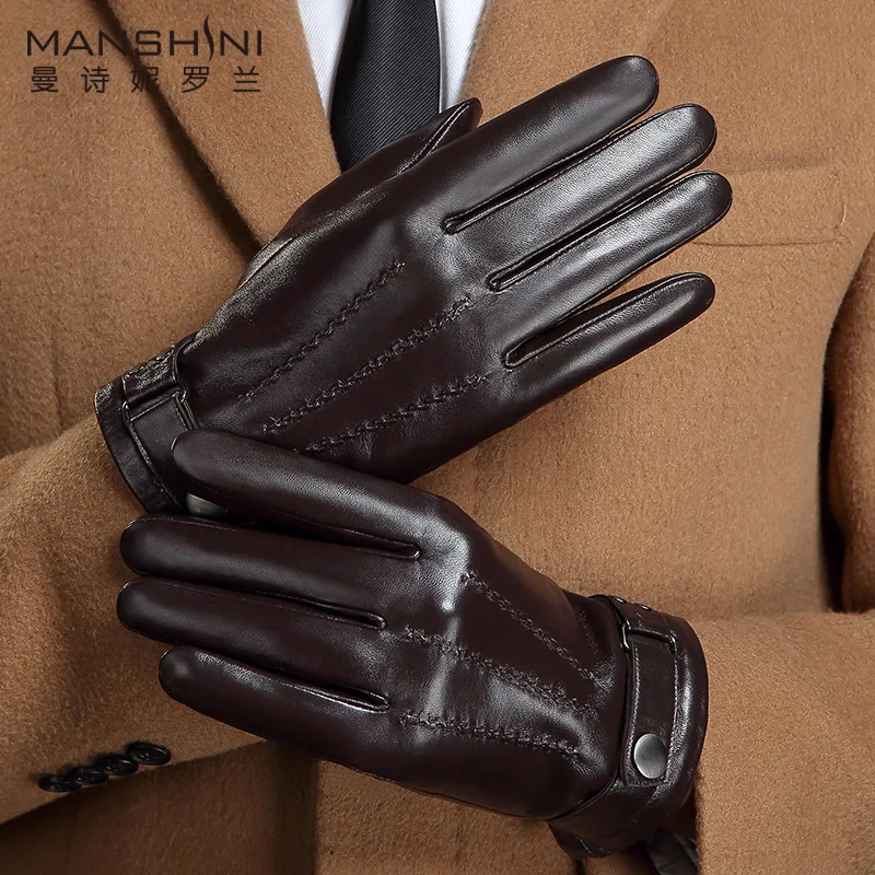 Italian Deluxe Brand Winter Leather Gloves Male Touch Screen Gloves