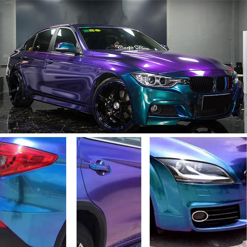 

1.52*5M Glossy Chameleon Pearl Glitter Vinyl Sticker Purple Blue Car Wrap Sticker Decal Air Release Film