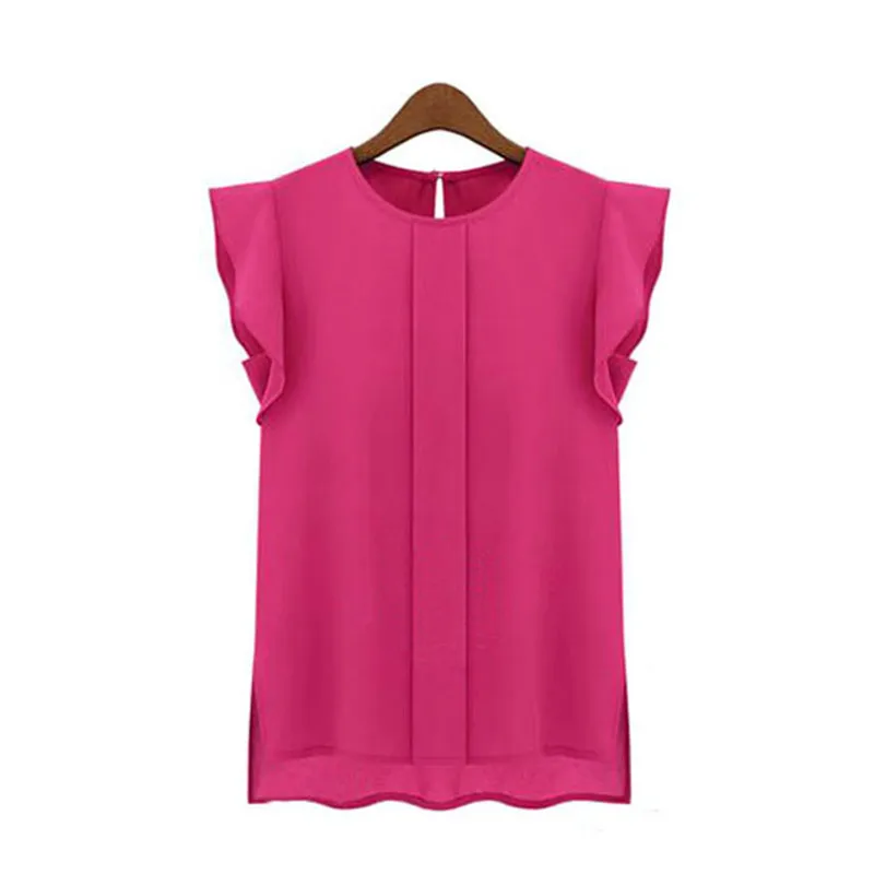 Women Casual Loose Chiffon Tops Office Ladies Short Tulip Sleeve Solid O Neck Blouse Shirt Tops