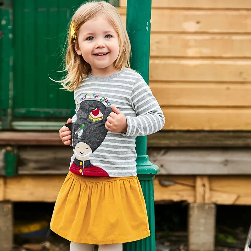 

Little maven 2019 autumn new baby girls brand clothes 2 to 7 toddler girl letter applique striped t shirt christmas shirts 51531