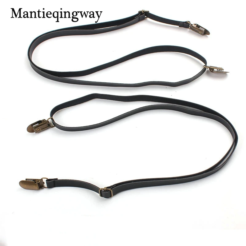 Mantieqingway 4 Зажимы Подтяжки для женщин для Для мужчин и Для женщин взрослых Для женщин Бретели для нижнего белья однотонные черные из искусственной кожи Для мужчин S Подтяжки для женщин рубашка ремень Костюм