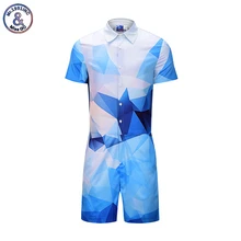 Mr.1991INC Новая мода 3D Для мужчин комбинезон летние шорты рукавом комбинезон Синий с геометрическим принтом мужской Повседневное сплошной комбинезон