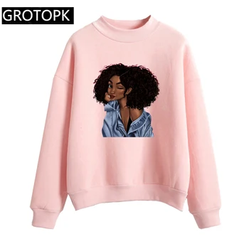 

2bunz Melanin Poppin Aba Queen Art Harajuku Fashion 2019 Long Sleeve Women Hoodies Sweet Girls Sweatshirt Fleece Loose Pullovers