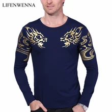 2017 Autumn new high-end men’s brand t-shirt fashion Slim Dragon printing atmosphere t shirt Plus size long-sleeved t shirt men