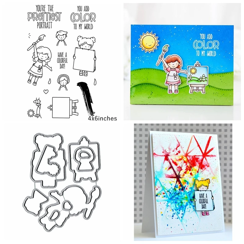 

Girls Painting Metal Cutting Dies&Stamp Sillicone Stencil Scrapbook Album Embossing For Paper Card Making Handcrafts
