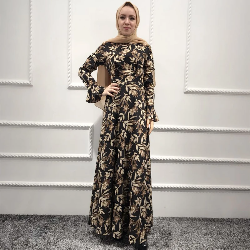 

Plus Size Vestidos Largo 2019 UAE Abaya Dubai Kaftan Turkey Muslim Islamic Women Floral Maxi Hijabs Dress Turkish Arab Clothing