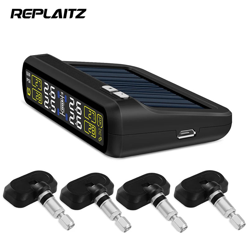 

REPLAITZ T881 Smart Car TPMS Tyre Pressure Monitoring System Solar Power Charging Digital LCD Display Auto Security Alarm System