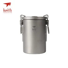 Keith Titanium Outdoor Camping Cooking Pot With Folding Handles Hiking Cooker Travel Picnic Cookware Utensils 900ml 256g Ti6300