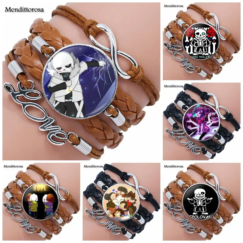 

Undertale Game Video Game For Girls Gift Jewelry Multilayer Black/Brown Leather Bracelet Bangle With Glass Cabochon Jewelry