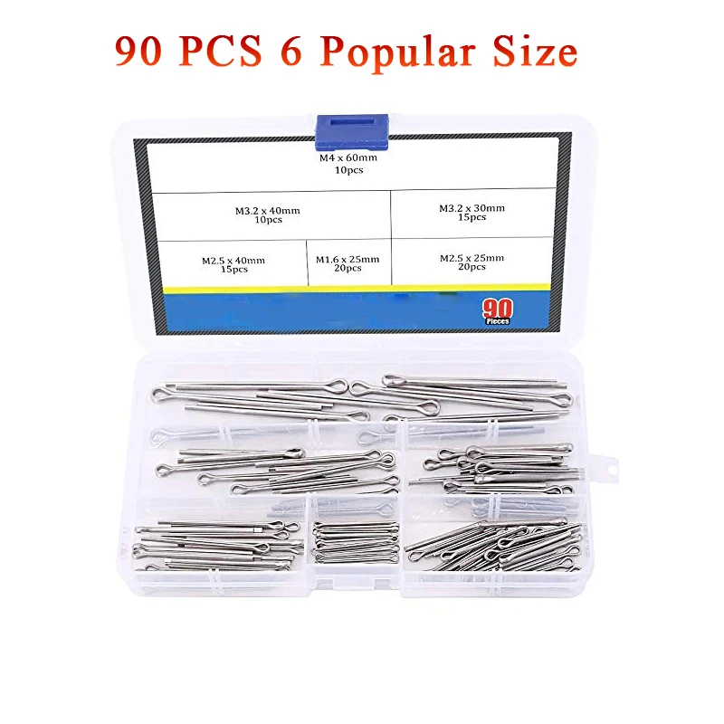 

90Pcs 304 Stainless Steel Cotter Pin Clip Key Fastner Fitting Assortment Kit Automotive Mechanics Small Engine Repair
