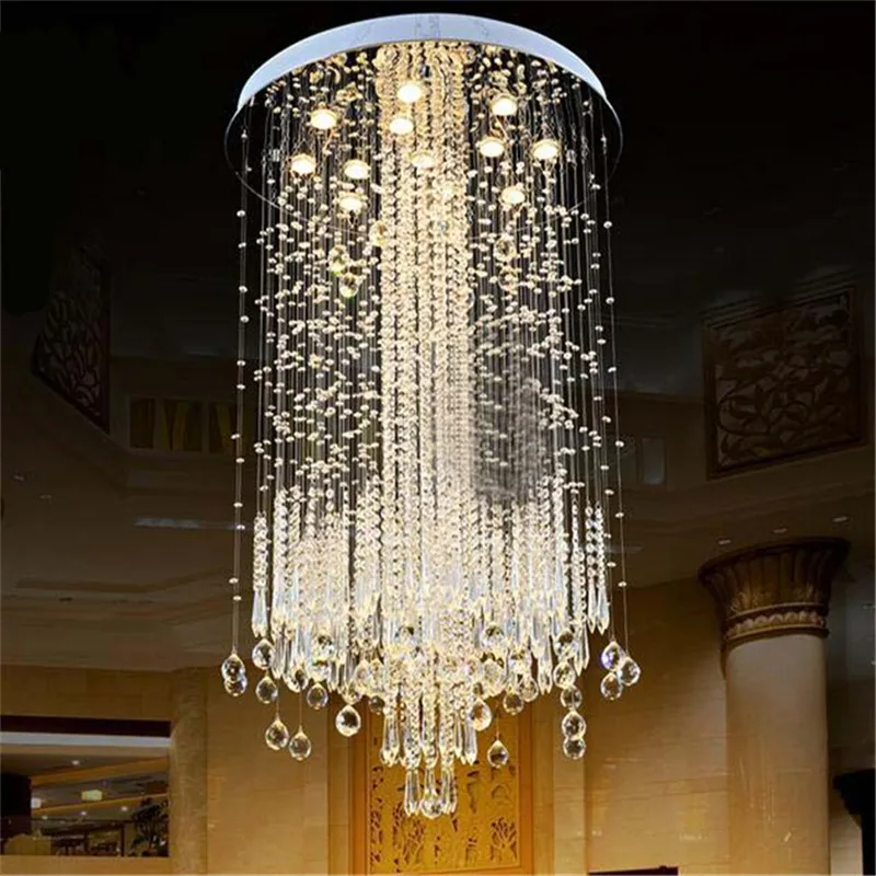 

New Round Staircase Crystal Pendant Light Villa Living Room Lamps Lobby Hotel Hall Project LED Pendant Lamp