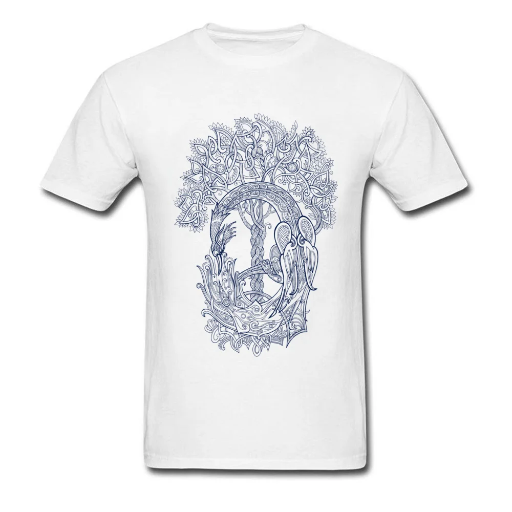 Casual Pure Cotton Classic Tees Discount Short Sleeve Youth T Shirt Custom Summer/Autumn T-Shirt Crewneck Drop Shipping The Phoenix Bird and the Tree of Life blue version white