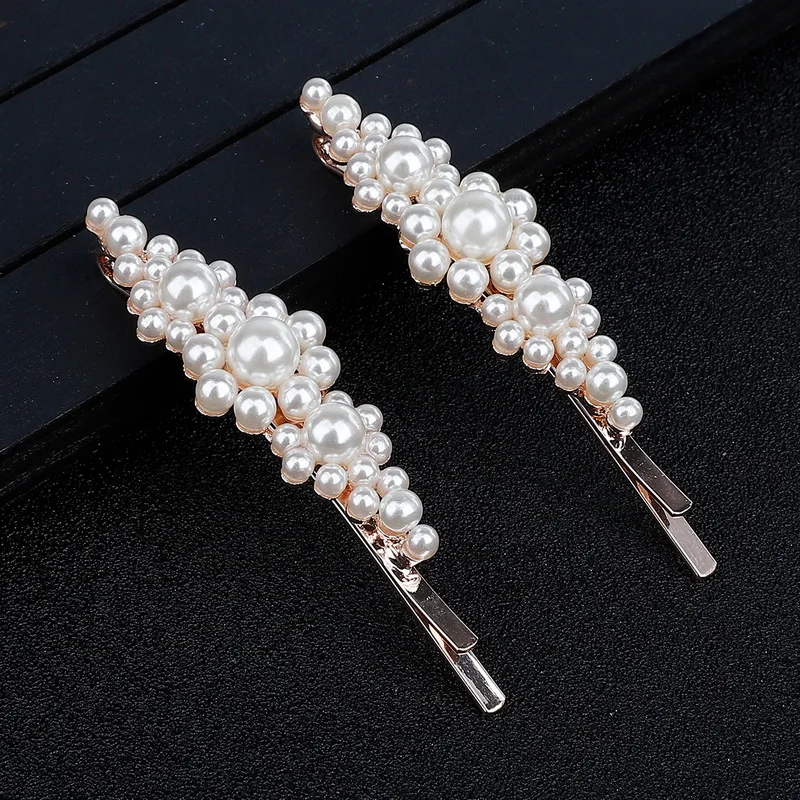 2Pcs/Pair New Fashion Pearl Hair Clip for Women Elegant Korean INS Design Snap Barrette Stick Hairpin Hair Styling Accessories