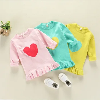 

Autumn And Winter Keep Warm Girls Sweaters Fashion Korean Cotton Long-Sleeved Sweater Baby Girl Clothes Heart Embroidery Sweater