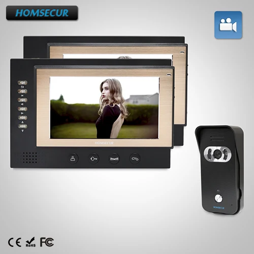 

HOMSECUR 7" Wired Hands-free Video Door Phone Intercom System+One Button Unlock: TC021-B Camera (Black)+TM701R-B Monitor (Black)
