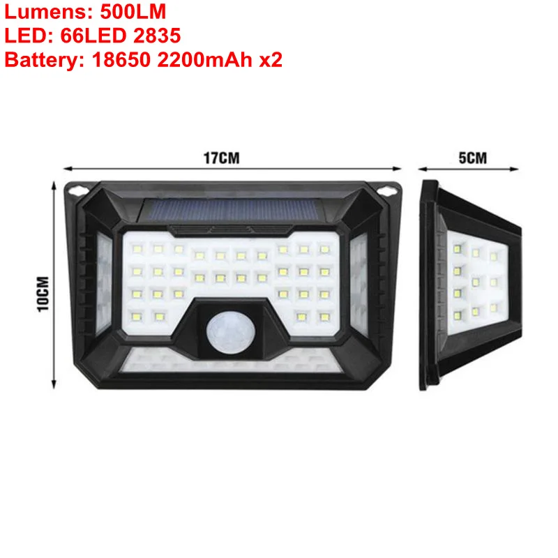 2/1 шт. 136 светодиодный Сенсор Солнечный садовый светильник Водонепроницаемый движения PIR открытый светодиодный солнечный светильник 3 режима безопасности бассейн дверь солнечный светильник Инж - Испускаемый цвет: 1pc 66LED