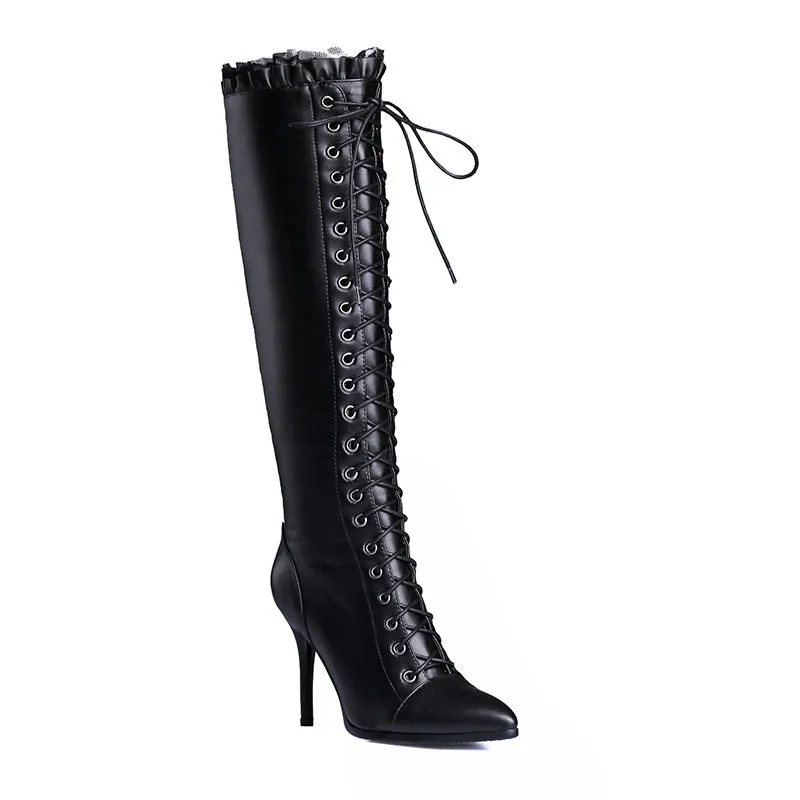 Sexy Alto Moda Altas Otoño Con Tacón Morazora Rodilla 2018 Invierno Botas Cremallera Hasta Aguja Estrecha Talón De Negro Nueva Punta La Mujeres Ct8Iq