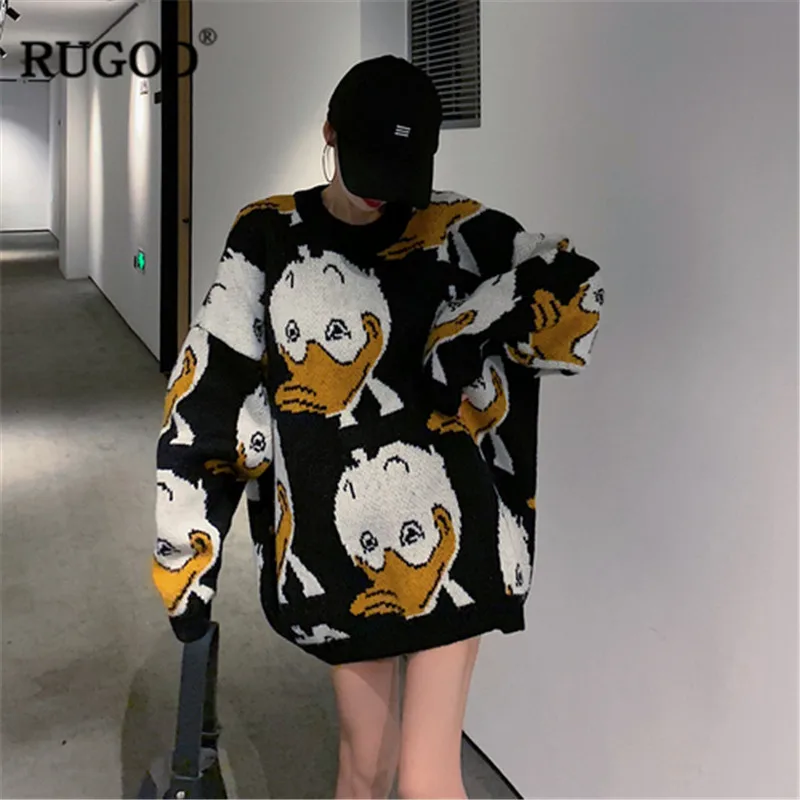 RUGOD 2020 Korean Print Knitted Sweater New Winter Warm Long Pullovers Women Fashion Sleeve O Neck Jumper Tops | Женская одежда