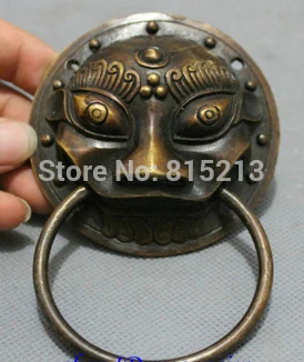 

bi0011680 China Bronze Collect FengShui Lion Head Mask Statue Ward Evil Gate Door Knocker