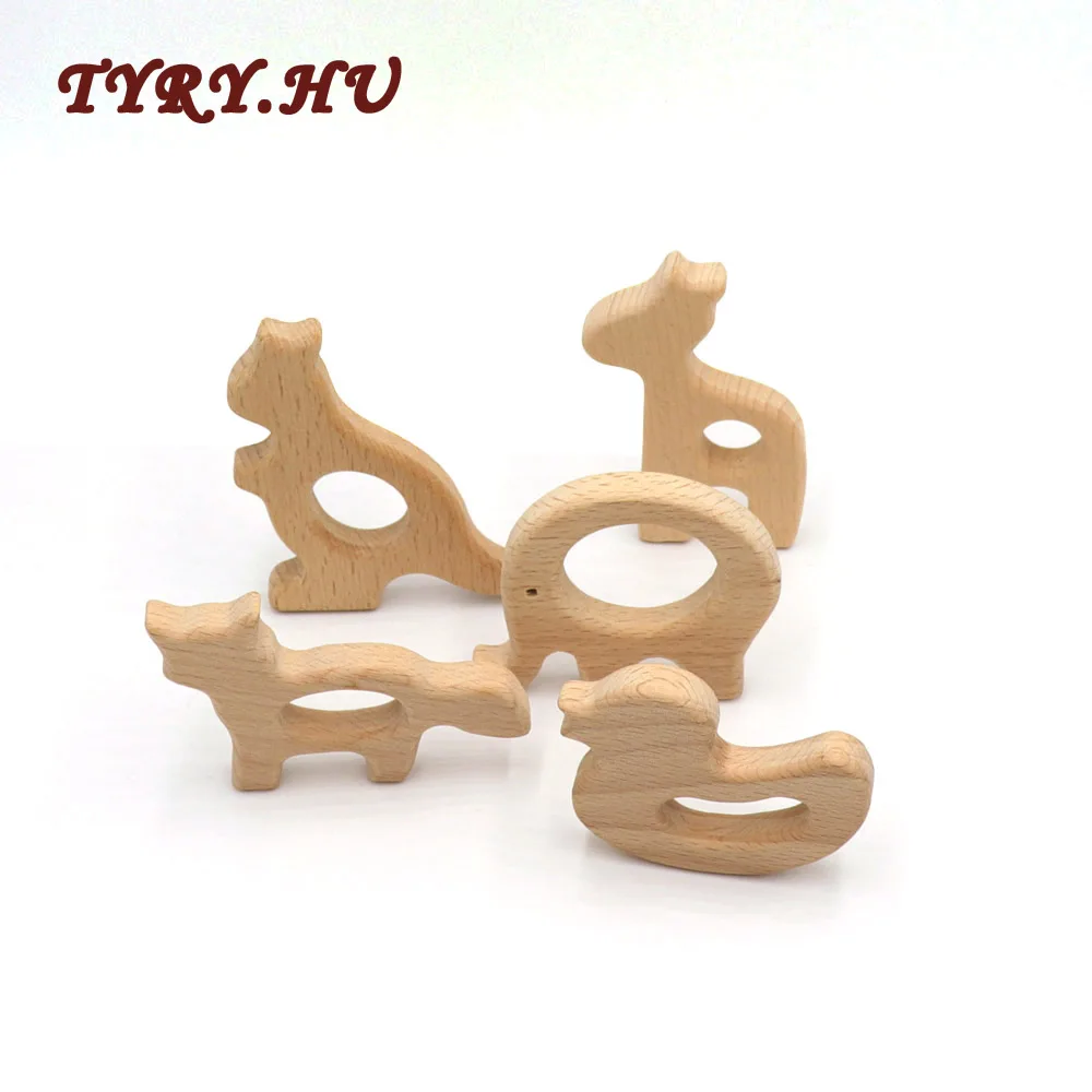

TYRY.HU 2PCS Animal Shape Wooden Teether Elephant for DIY Baby Teething Necklace Accessories Molar Pacifier Chain Pendant Toys