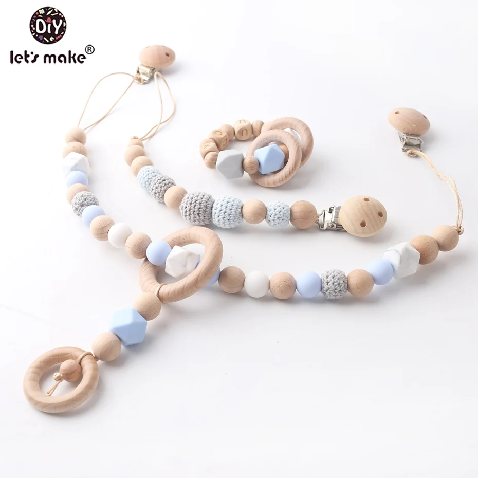 

Let's make 3pc/set Customize The Baby's Name Beech Soother Clip Crochet Beads Nursing Fashion Necklace Neutral Gift Baby Teether