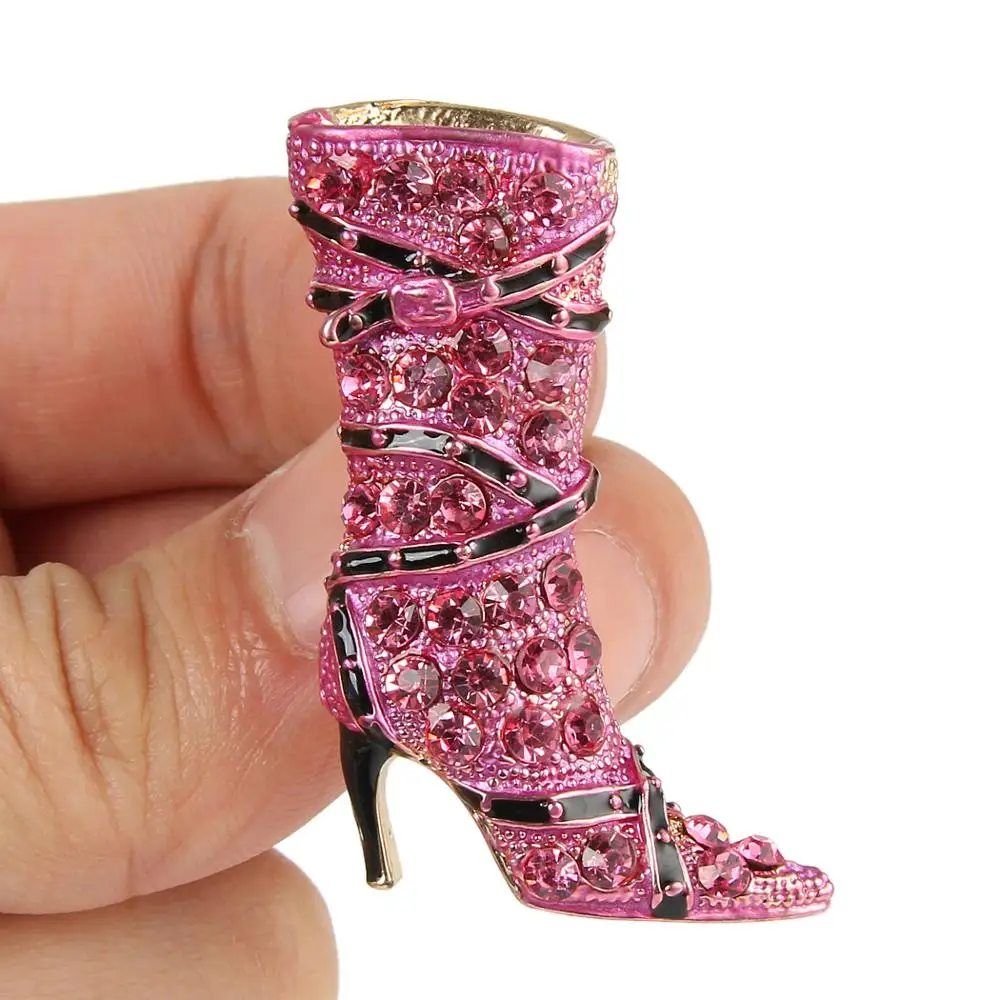 

Tuliper High Heel Boot Shoe Brooch Pin Austrian Crystal Enamel Brooches For Women Party Jewelry Gift Silver/Gold Tone