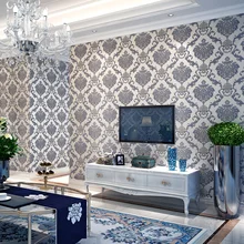 

Europe luxury big flower blue yellow brown wall paper non-woven bedding room damascus wall paper roll