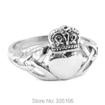 

Free shipping! Claddagh Style Celtic Knot Hold a Heart with Crown Ring Stainless Steel Jewelry Biker Women Wedding Ring SWR0310