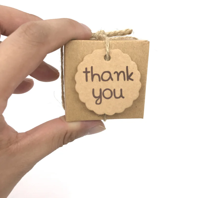 50 pcs كرافت صندوق حلوى الزفاف تفضل استحمام الطفل علبة شوكولاتة كرتون هدية مربع مع شكرا لك الكلمات المنزل حزب عيد ميلاد إمدادات