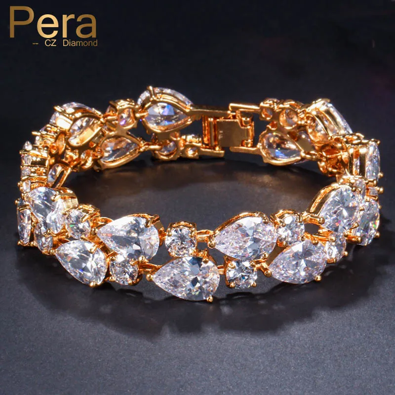

Pera High Quality Marquise Shape Cubic Zirconia Yellow Gold Color Women Wedding Party Bangles & Bracelets For Jewelry Gift B134