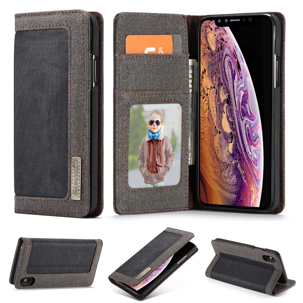 

Wallet case for iPhone Xs Max/XR, durable canvas super phone organizer card holder phone stand multi functional phone case