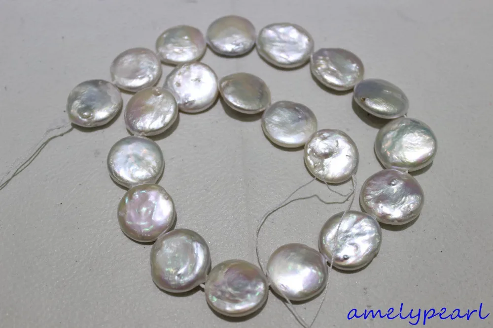 

Hot selling free shipping****** White coin fresh water pearl necklace DIY Material 17-19mm 17" Handmade