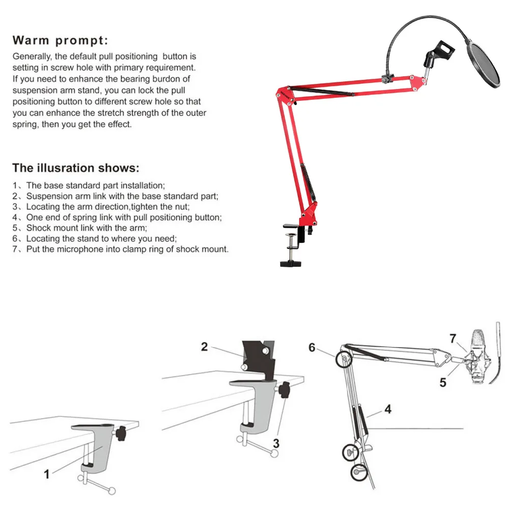 Neewer настольный микрофон Подвеска стрелы ножничный кронштейн держатель микрофона зажим Настольный монтажный зажим+ поп-фильтр ветрового стекла Маска щит комплект