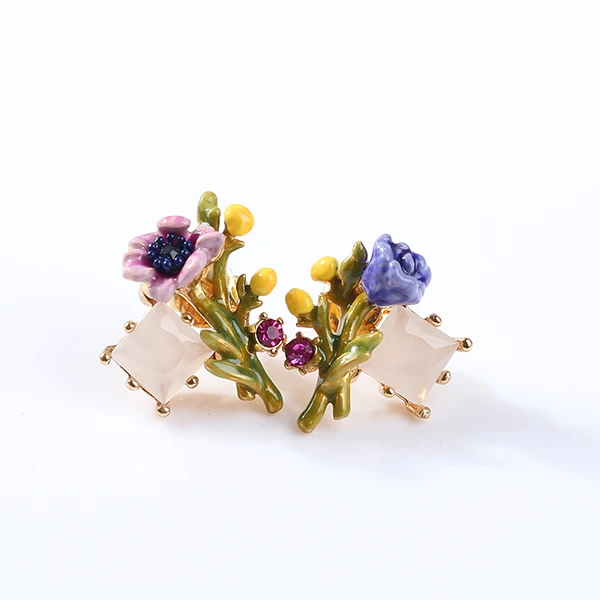 European fashion jewelry les nereides jade flower 24k gold plated stud earrings party jewelry Free Shipping