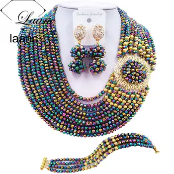

Laanc Fashion Multicolor Plated Jewelry Set for Women Nigerian Wedding African Beads Necklace Bridal Jewelry Sets DBPH027