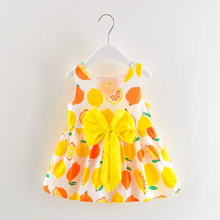 Buy Summer Girl Cotton Dress Child Bow Lemon Pattern