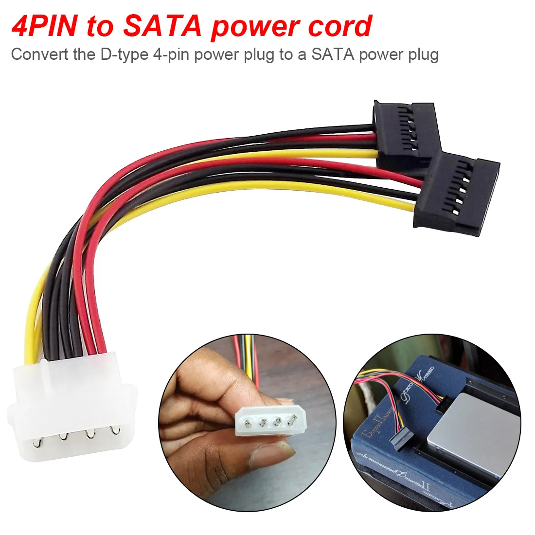 

Computer Cable 4 Pin IDE Power Splitter 1 Male to 2 Female ATA/SATA Power Cable Y Splitter Adapter