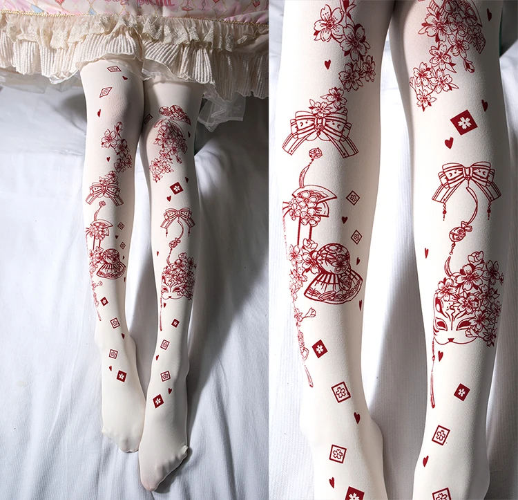 

Lolita and wind story gold socks printed romper stockings girls leggings socks