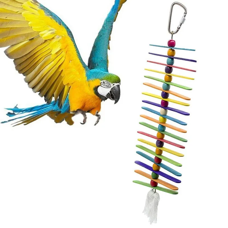 Colorful Wooden Parrot Toys for Bird Play Bite Hanging Cage Accessories