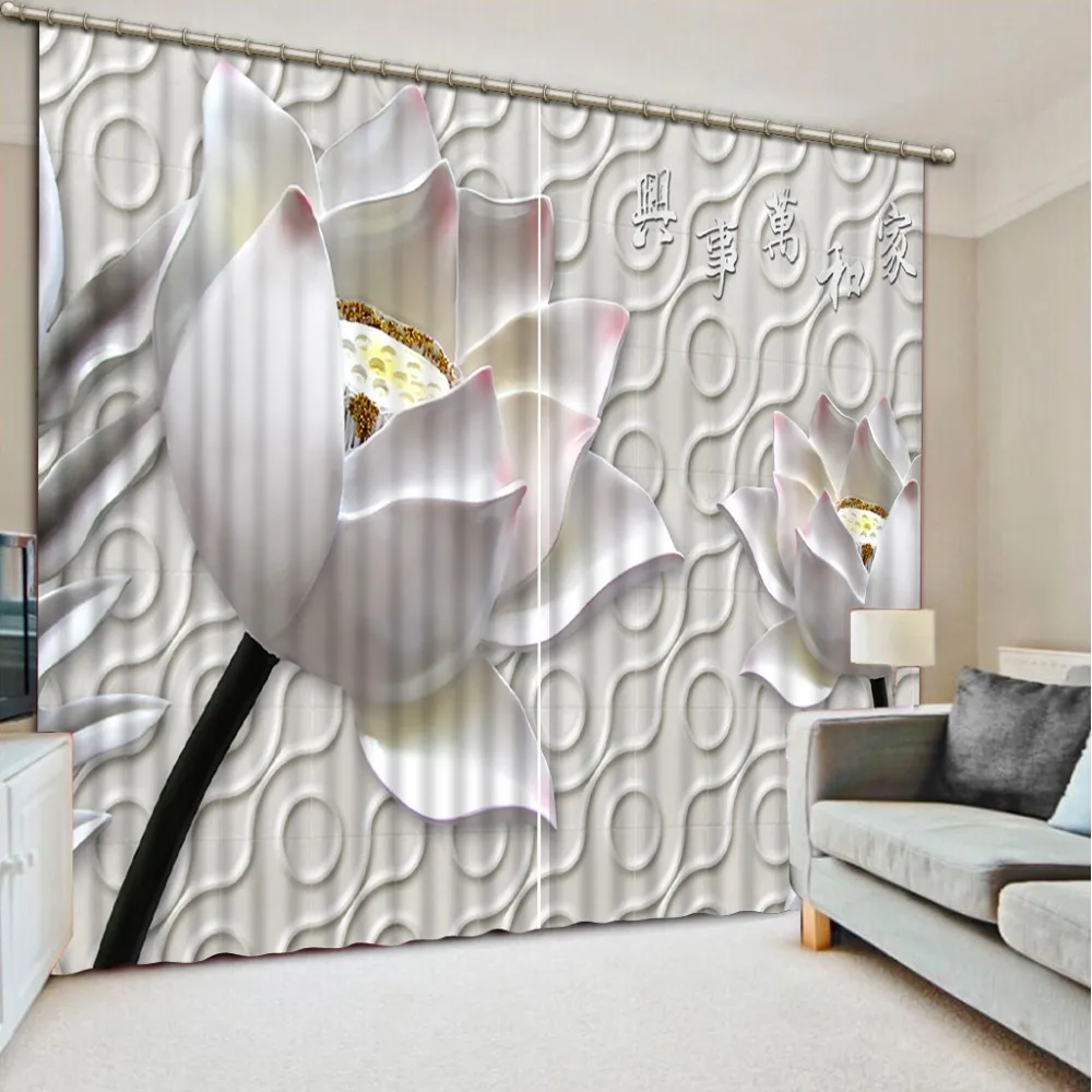 Европейские шторы рисунки на фото белые 3D Цветочные затемненные шторы для гостиной спальни шторы украшение для дома