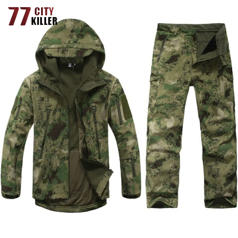 77City Killer Tactical Uniform Softshell Camouflage Jacket+Pants Army Windbreaker Waterproof Hunting Clothes Combat Military Set