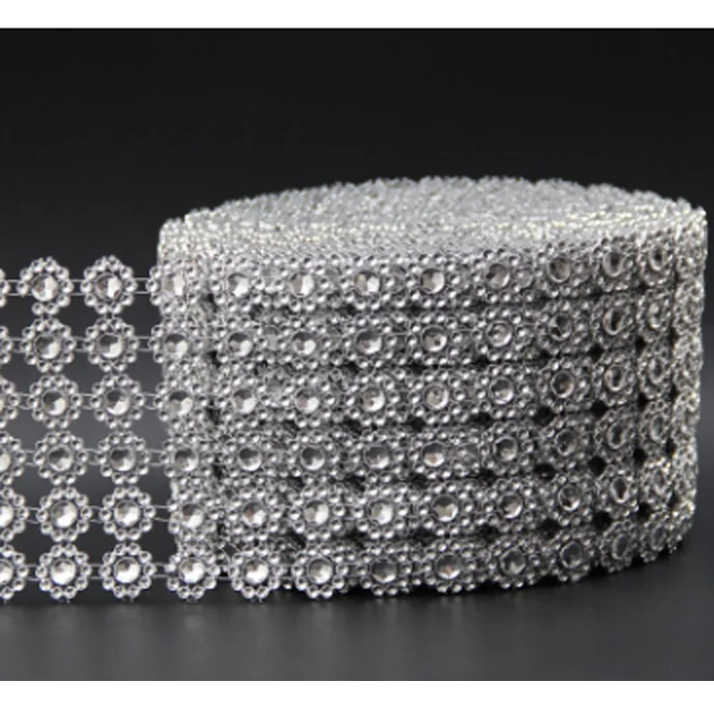 

Silver Diamond Rhinestone Flower Mesh Wrap Roll Crystal Rhinestone Sparkle Ribbon DIY Cake Roll Wedding Party Decor