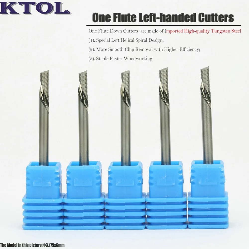 5Pcs 3.175X0.8X2MM Left Hand Single Flute Downcut Spiral Bits Cutting Wood