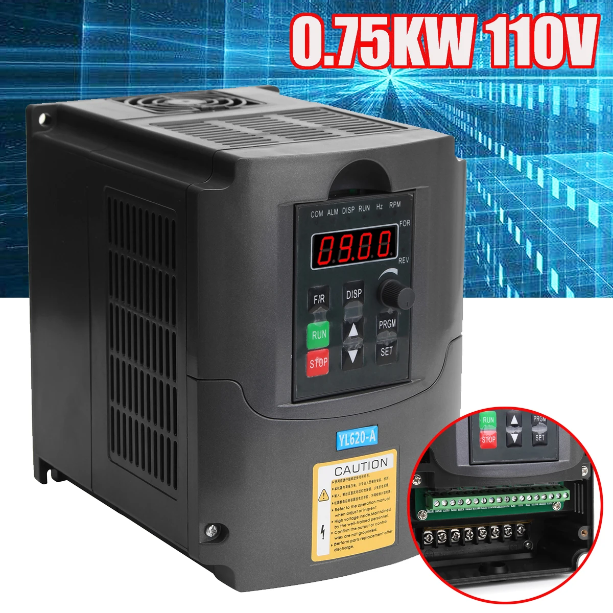 

0.75KW 110V AC Variable Frequency Inverter Converter 3 Phase Output Built-in PLC Single Phase Space Voltage Vector Modulation