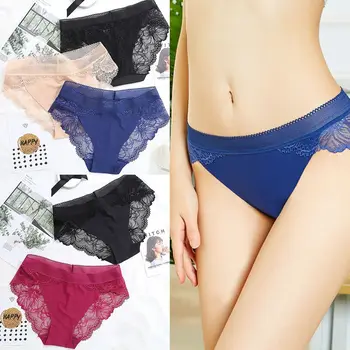 

Plus Size Women's Luxury Panties breathable Lace sexy Panty Briefs Low waist Underwear ice silk Hollow Out Lingerie calcinha