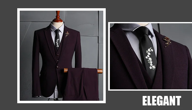 Мужской повседневный костюм Корейская версия ветра тонкий полосатый сплошной цвет костюм из трех частей жениха Мужские свадебные банкетные платья